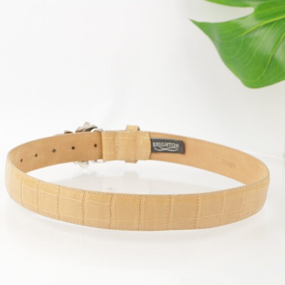 Vintage Brighton Women's Belt Size S Small Tan Beige Croc Leather Leaf Buckle - Picture 5 of 12